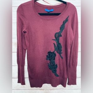 NWT Apt 9 Womens Applique Sweater Pullover Burgundy Small